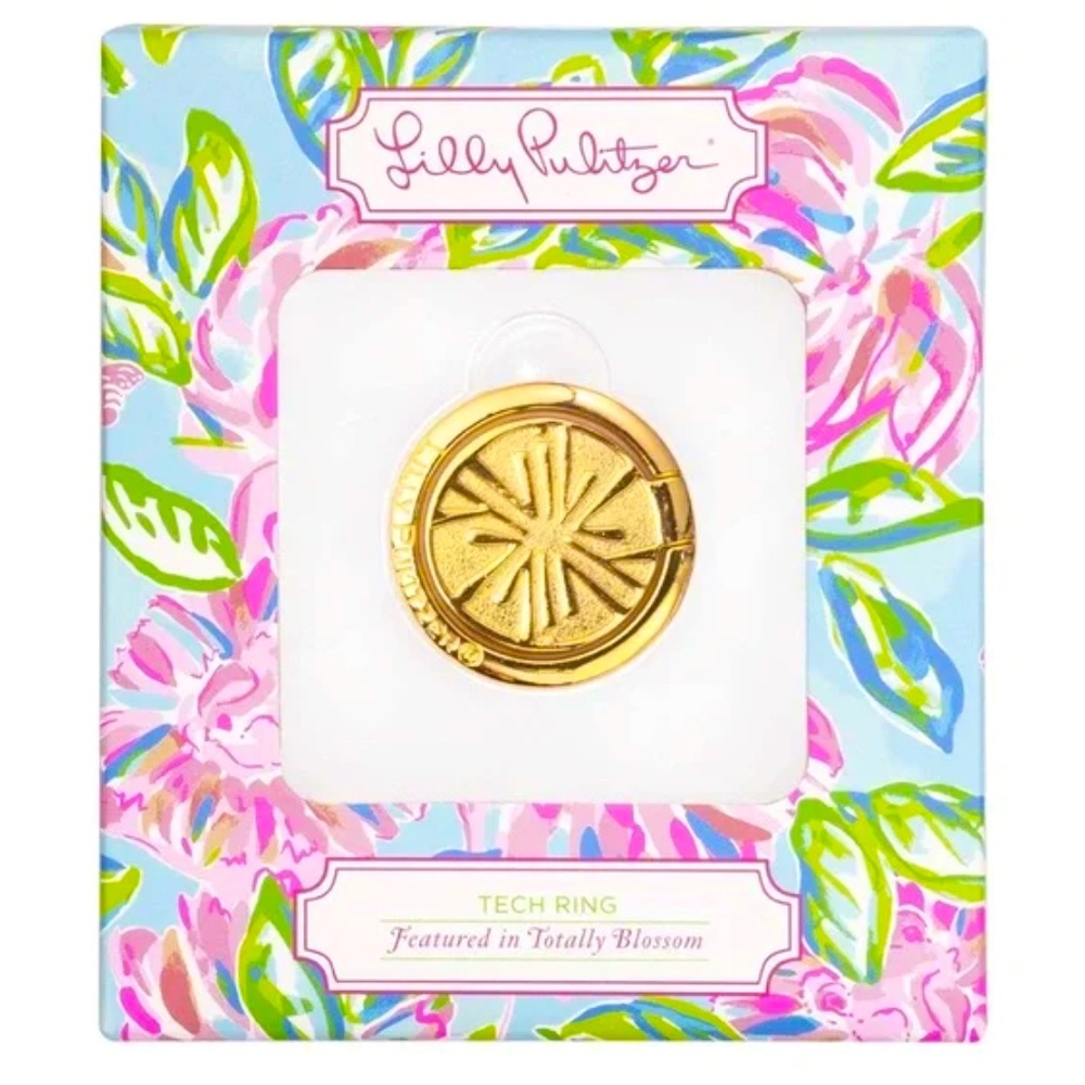 Lilly Pulitzer Cell Phone Gold Metal Stability Tech Ring Totally Blossom NWT